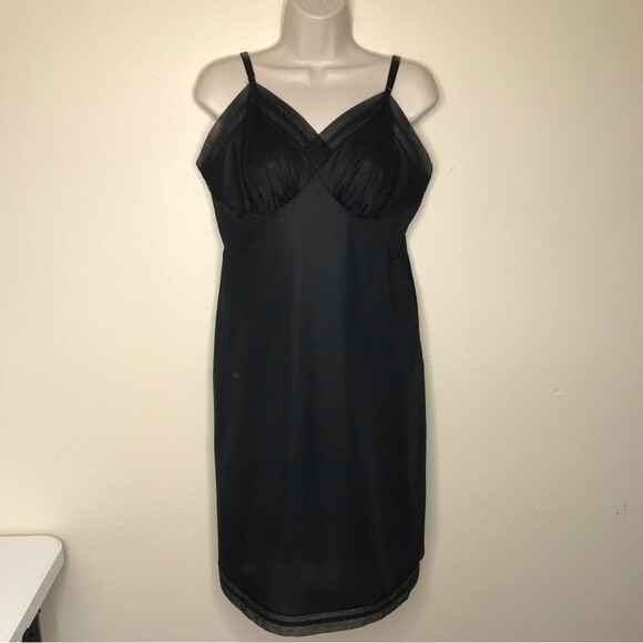 Vintage 1960s Vanity Fair Black Full Slip Adjustable Strap Chiffon Trim Women 38 - Picture 14 of 14